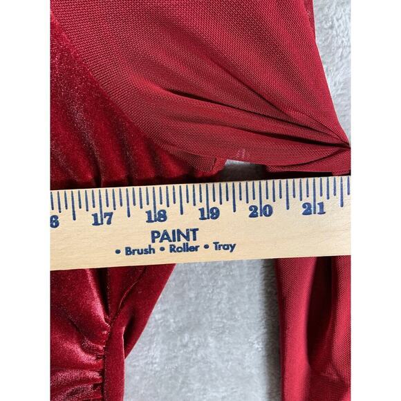 Sheer Velvet Top Women's Large Deep Red Mesh Cropped Whimsigoth Fairy Baddie - Picture 5 of 8